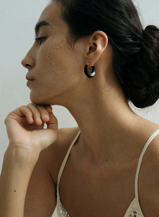 Dome Series Copper-Plated Silver & Wood Earrings (S925 Ear Pins)