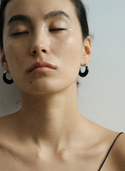 Dome Series Copper-Plated Silver & Wood Earrings (S925 Ear Pins）
