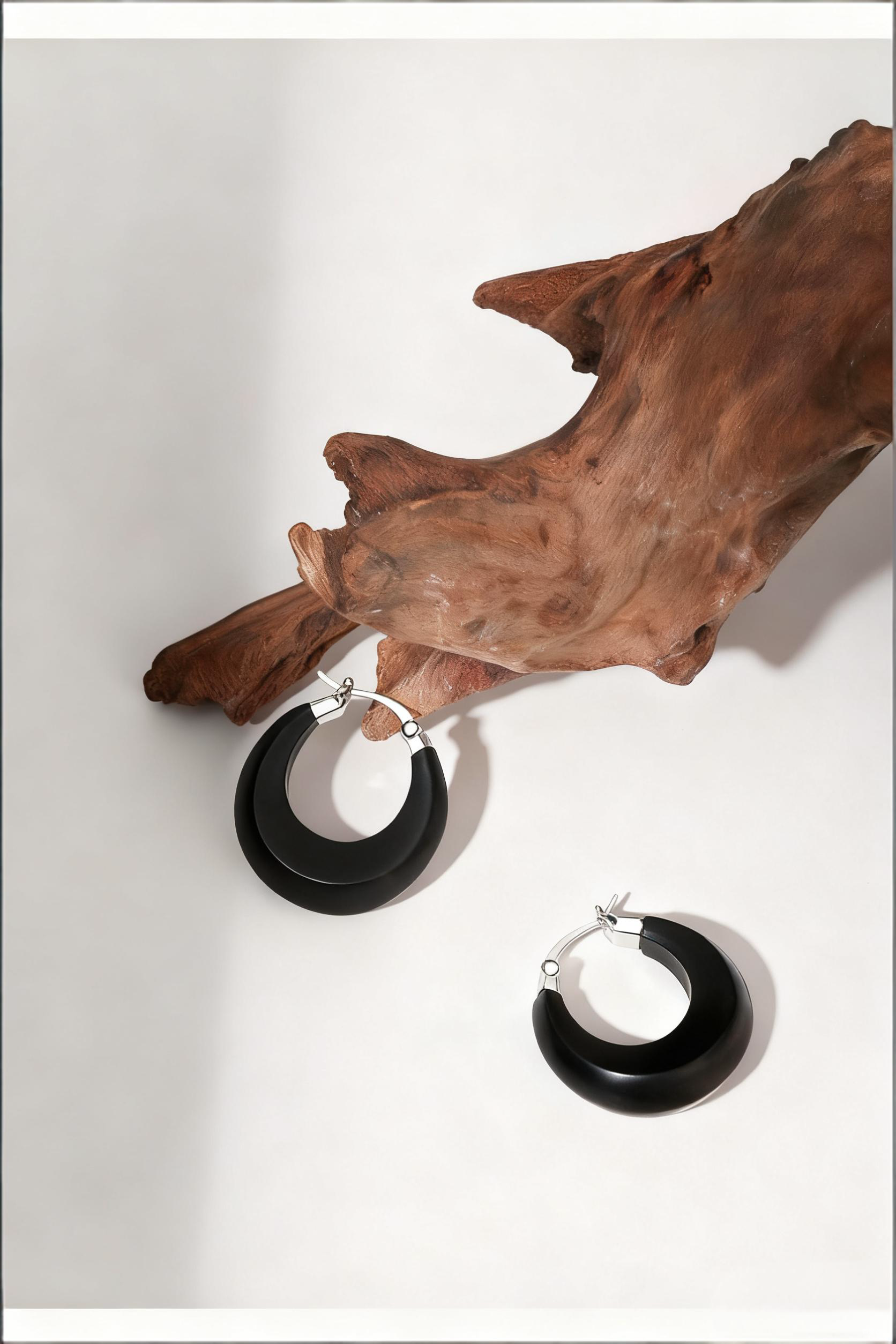 Dome Series Copper-Plated Silver & Wood Earrings (S925 Ear Pins）